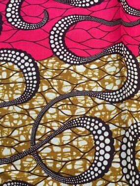 AFRICAN ANKARA 100% COTTON FABRIC 72"x46" WAX PRINT FUCHSIA PINK BROWN 2 YARDS
